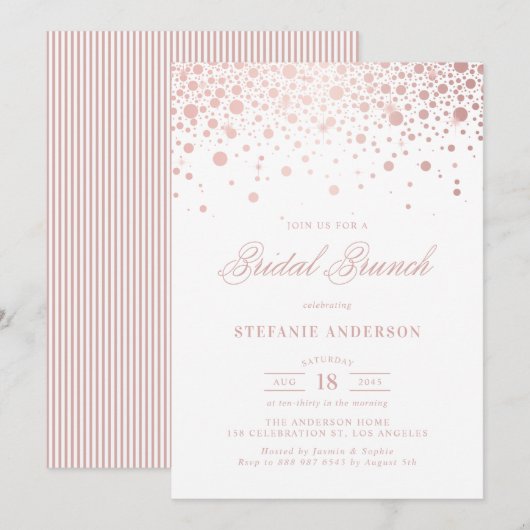 Roos Gold Foil Confetti Bridal Brunch Uitnodiging (Voorkant / Achterkant)