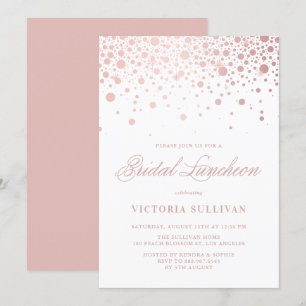 Roos Gold Foil Confetti Bridal Luncheon Invitation Kaart