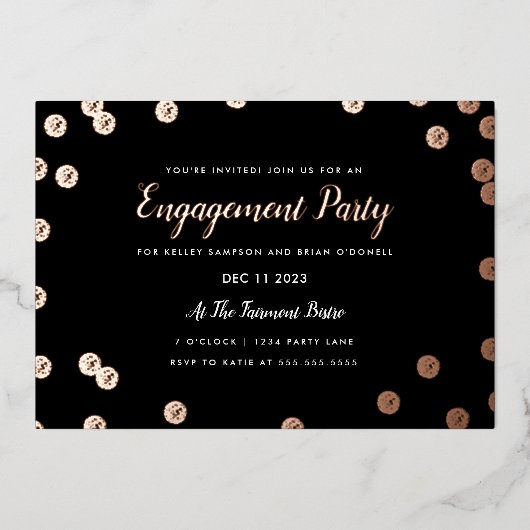 Roos Gold Foil Confetti Engagement Party nodigt ui Folie Uitnodiging (Voorkant)