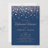 Roos Gold Foil Confetti Navy Blue Rehearsal Dinner Kaart (Voorkant)