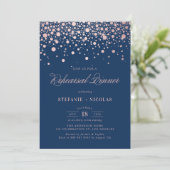 Roos Gold Foil Confetti Navy Blue Rehearsal Dinner Kaart (Staand voorkant)