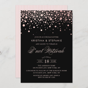 Roos Gold Foil Confetti Stippen Black B'not Mitzva Kaart