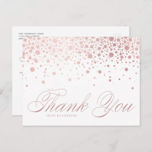 Roos Gold Foil Confetti Stippen Dank u Briefkaart (Voorkant / Achterkant)
