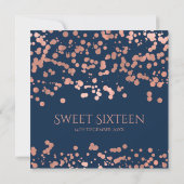 Roos Gold Foil Confetti Sweet 16th Invite Navy Bedankkaart (Achterkant)