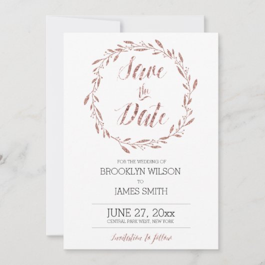 Roos Gold Foil-effect Bespaar de datumkaarten Save The Date (Voorkant)