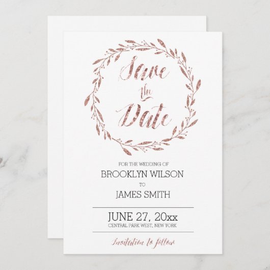 Roos Gold Foil-effect Bespaar de datumkaarten Save The Date (Voorkant / Achterkant)