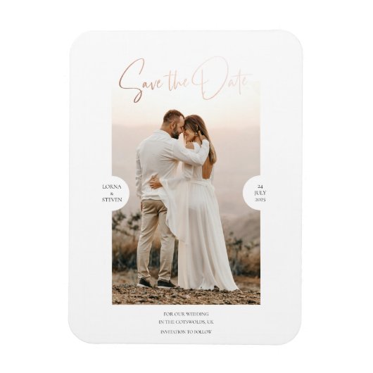 Roos Gold Foil Effect Script De datum Kaart opslaa Magneet (Verticaal)