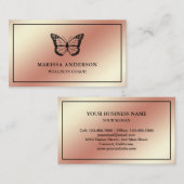 Roos Gold Foil Elegant Black Butterfly Visitekaartje (Voorkant / Achterkant)
