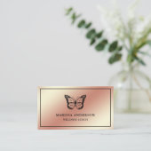 Roos Gold Foil Elegant Black Butterfly Visitekaartje (Staand voorkant)