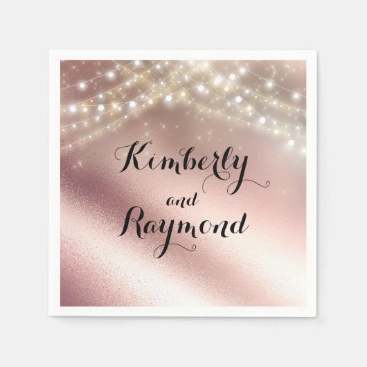 Roos Gold Foil en Lights Dreamy Romantisch Servet (Voorkant)