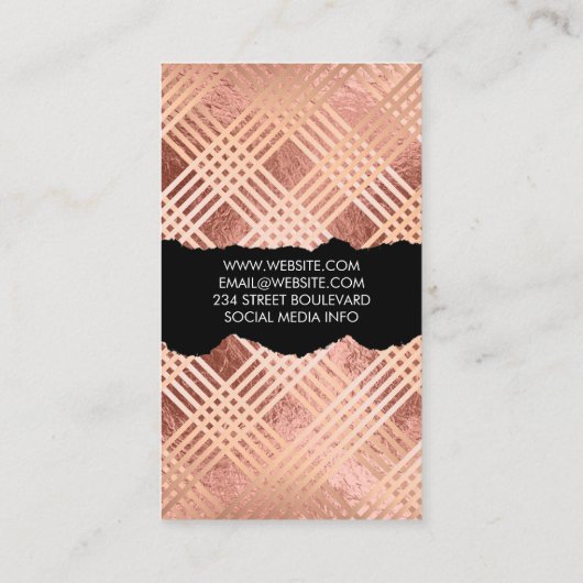 Roos Gold Foil en linnen | Torn Texture Visitekaartje (Achterkant)
