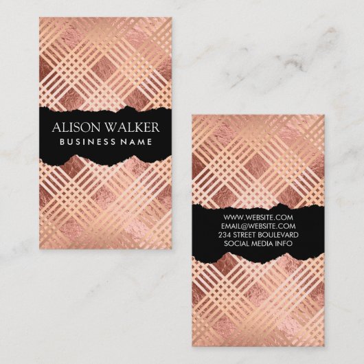 Roos Gold Foil en linnen | Torn Texture Visitekaartje (Voorkant / Achterkant)