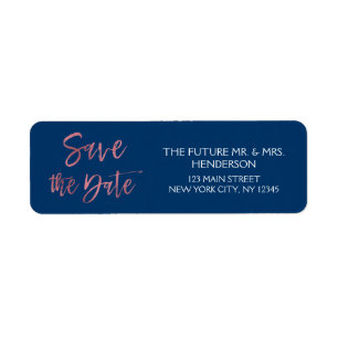 Roos Gold Foil en Navy Blue Opslaan van de datum Etiket