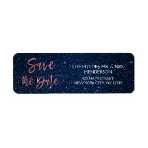 Roos Gold Foil en Navy Blue Opslaan van de datum Etiket