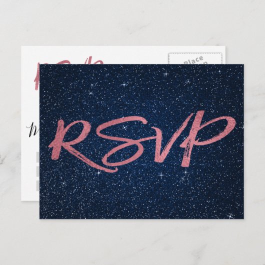 Roos Gold Foil en Navy Blue RSVP Wedding Uitnodiging Briefkaart (Voorkant / Achterkant)