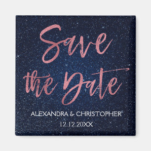 Roos Gold Foil en Navy Blue Save the Date Magnet