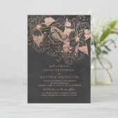 Roos Gold Foil Floral Koi Wedding Invitation Kaart (Staand voorkant)