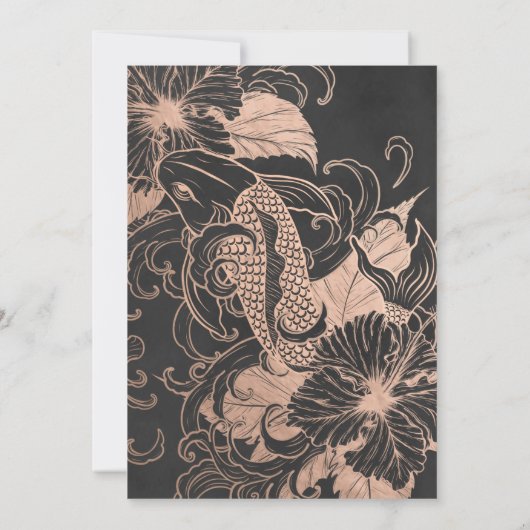 Roos Gold Foil Floral Koi Wedding Invitation Kaart (Achterkant)