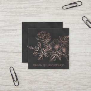 Roos Gold Foil Floral Square Business Vierkante Visitekaartje
