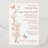 Roos Gold Foil Flowers, Butterflies Wedding Invite Folie Uitnodiging (Voorkant)