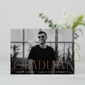 Roos Gold Foil Foto Afstuderen kondiging Folie Uitnodiging (Staand Voorkant)