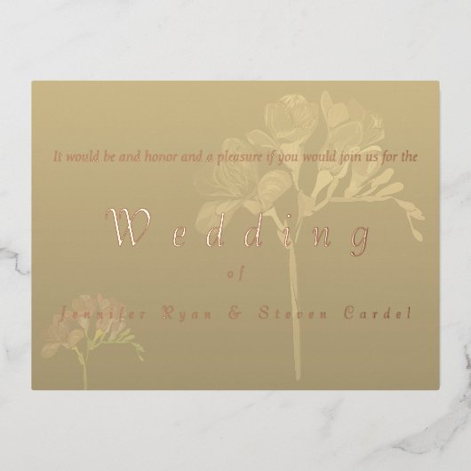 Roos Gold Foil Fresia Wedding Invitations Folie Uitnodiging Briefkaart (Voorkant)
