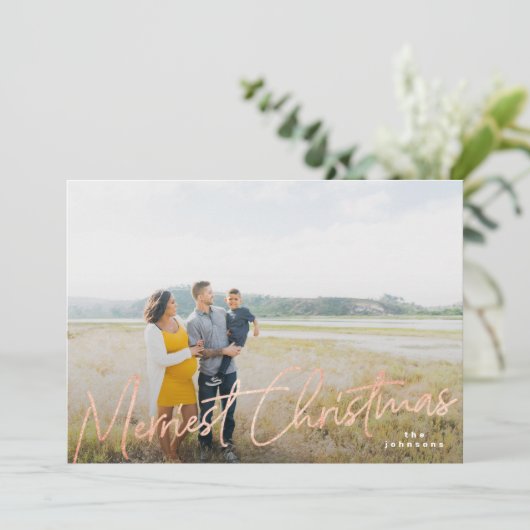 Roos Gold Foil  - Gezinsherriest Feestdagenkaart (Staand voorkant)