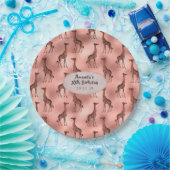 Roos Gold Foil Giraffe Patroon Papieren Bordje (Feest)