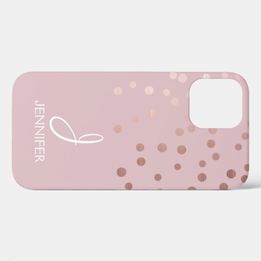 Roos Gold Foil Girly Confetti Monogram Case-Mate iPhone Case (Achterkant (horizontaal))