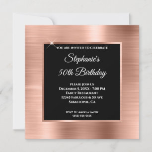 Roos Gold Foil Glam Black Overlay 50th Birthday Kaart