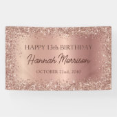 Roos Gold Foil Glitter 13e Verjaardag Script Spandoek (Horizontaal)