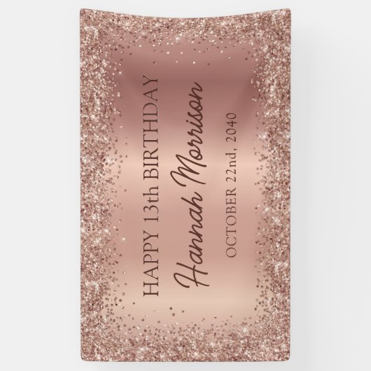 Roos Gold Foil Glitter 13e Verjaardag Script Spandoek (Verticaal)