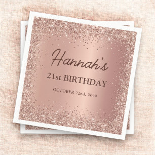 Roos Gold Foil Glitter 21e Verjaardag Naam Servet