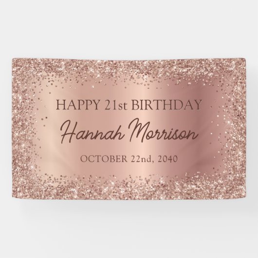 Roos Gold Foil Glitter 21e Verjaardag Script Spandoek (Horizontaal)