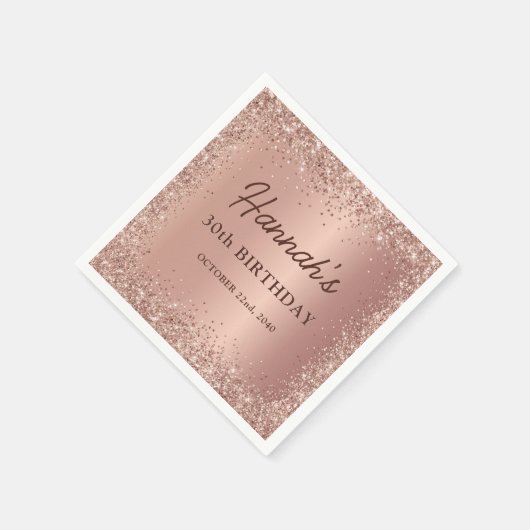 Roos Gold Foil Glitter 30e Verjaardag Naam Servet (Hoek)