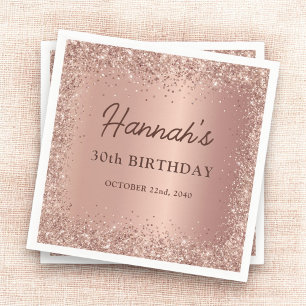 Roos Gold Foil Glitter 30e Verjaardag Naam Servet