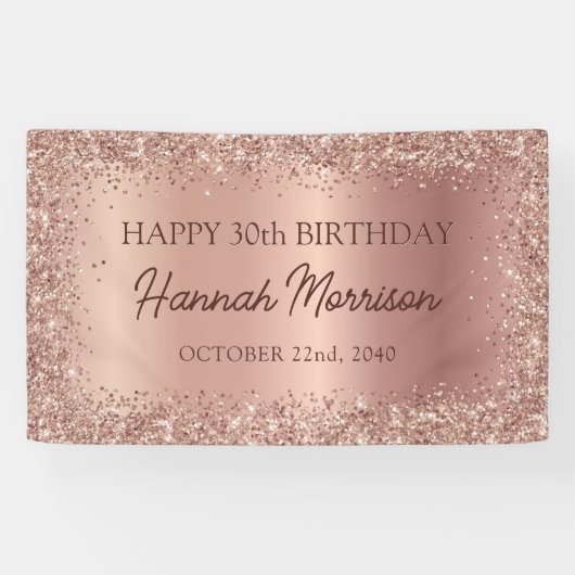 Roos Gold Foil Glitter 30ste verjaardag script Spandoek (Horizontaal)