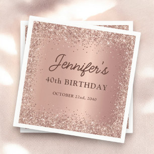 Roos Gold Foil Glitter 40ste Verjaardag Naam Servet