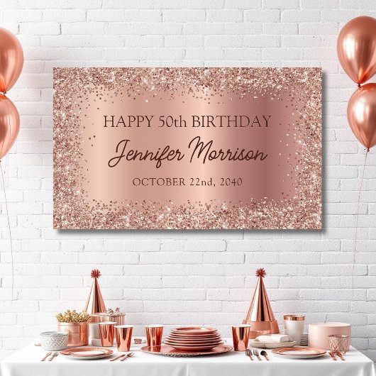 Roos Gold Foil Glitter 50ste Verjaardag Script Spandoek