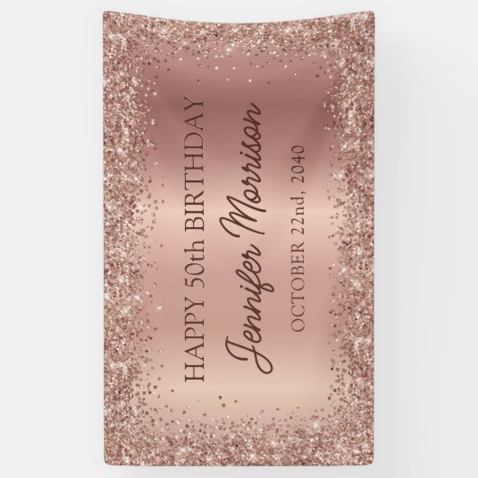 Roos Gold Foil Glitter 50ste Verjaardag Script Spandoek (Verticaal)