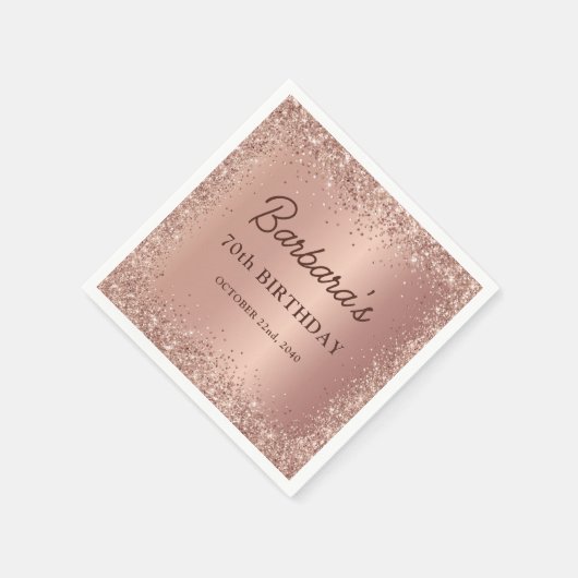 Roos Gold Foil Glitter 70ste Verjaardag Naam Servet (Hoek)