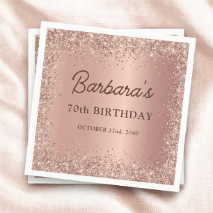 Roos Gold Foil Glitter 70ste Verjaardag Naam Servet