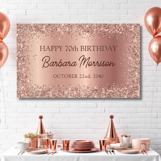 Roos Gold Foil Glitter 70ste Verjaardag Script Spandoek