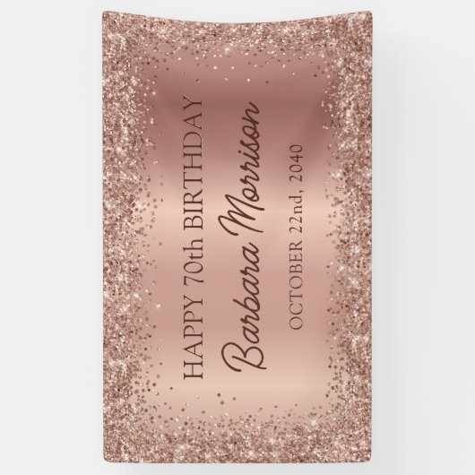 Roos Gold Foil Glitter 70ste Verjaardag Script Spandoek (Verticaal)