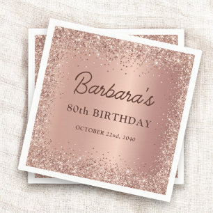 Roos Gold Foil Glitter 90ste Verjaardag Naam Servet