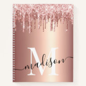 Roos Gold Foil Glitter Drip Monogram Script Notitieboek (Voorkant)