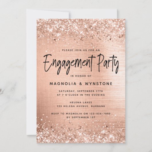 Roos Gold Foil Glitter Engagement Party Kaart (Voorkant)