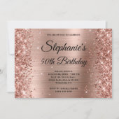 Roos Gold Foil Glitter Fancy Monogram Birthday Kaart (Voorkant)