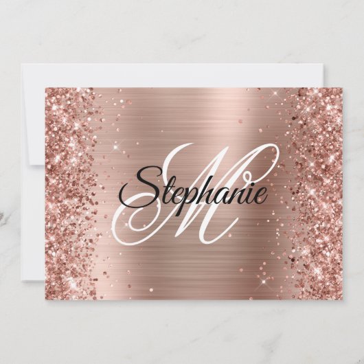 Roos Gold Foil Glitter Fancy Monogram Birthday Kaart (Achterkant)