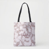 Roos Gold Foil Glitter in Roze marmer Monogram Tote Bag (Voorkant)